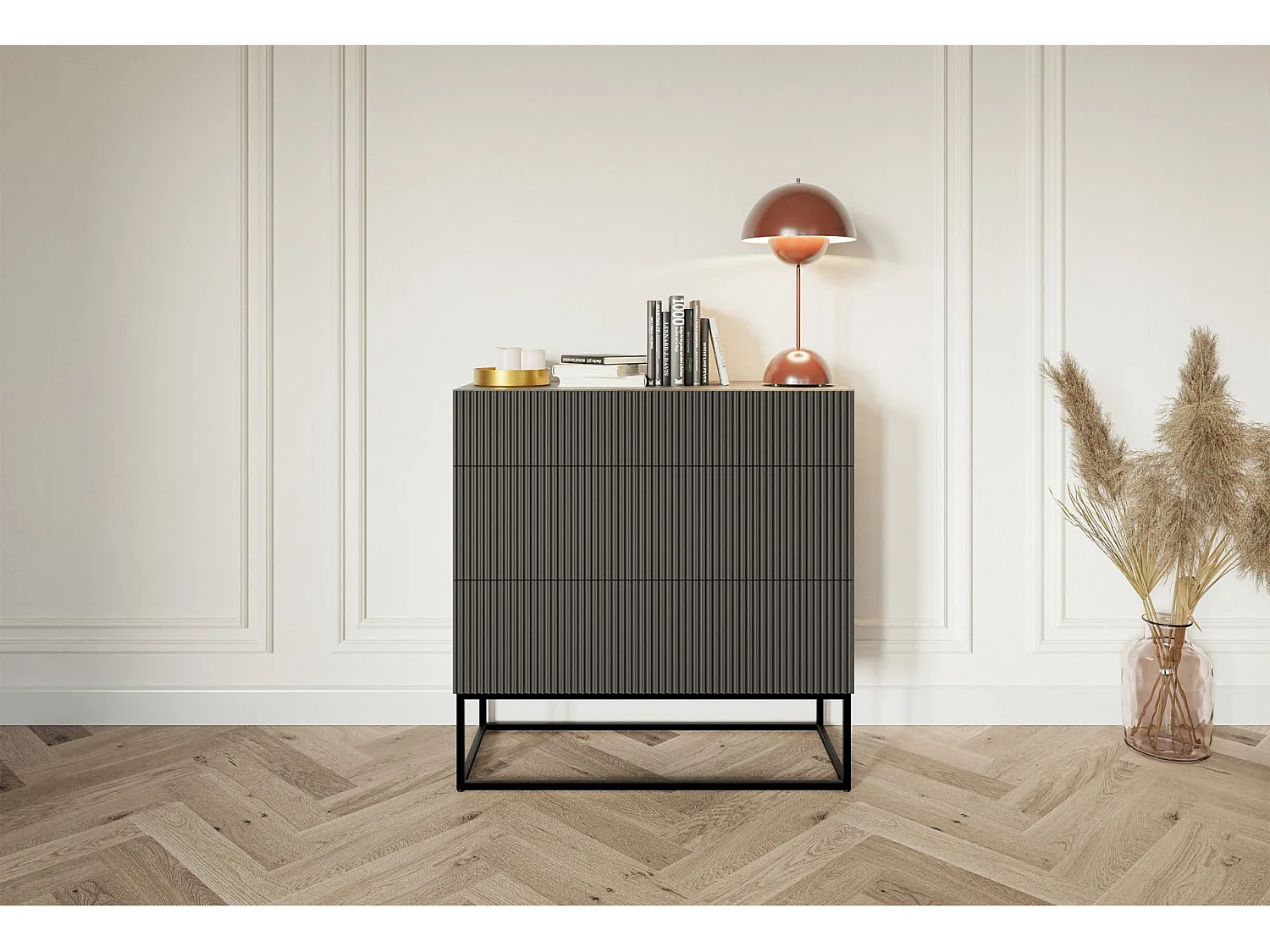 Commode 3 tiroirs - 90 cm - noir avec pieds noirs - VELDIO