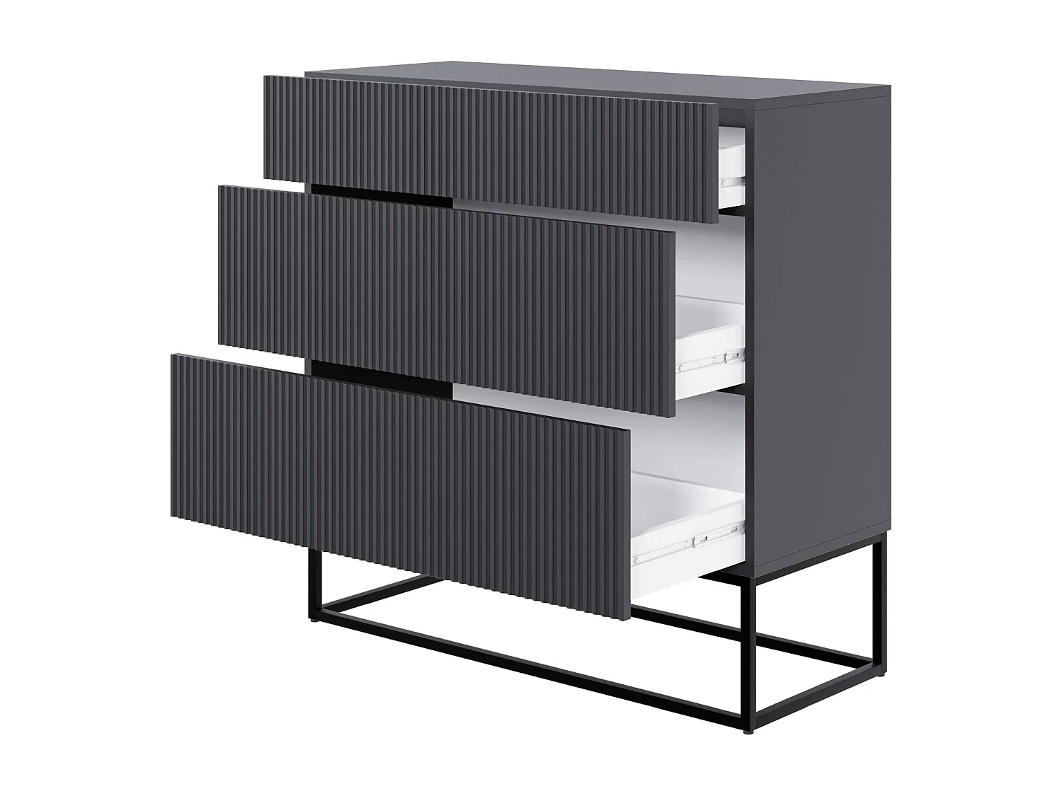 Commode 3 tiroirs - 90 cm - noir avec pieds noirs - VELDIO