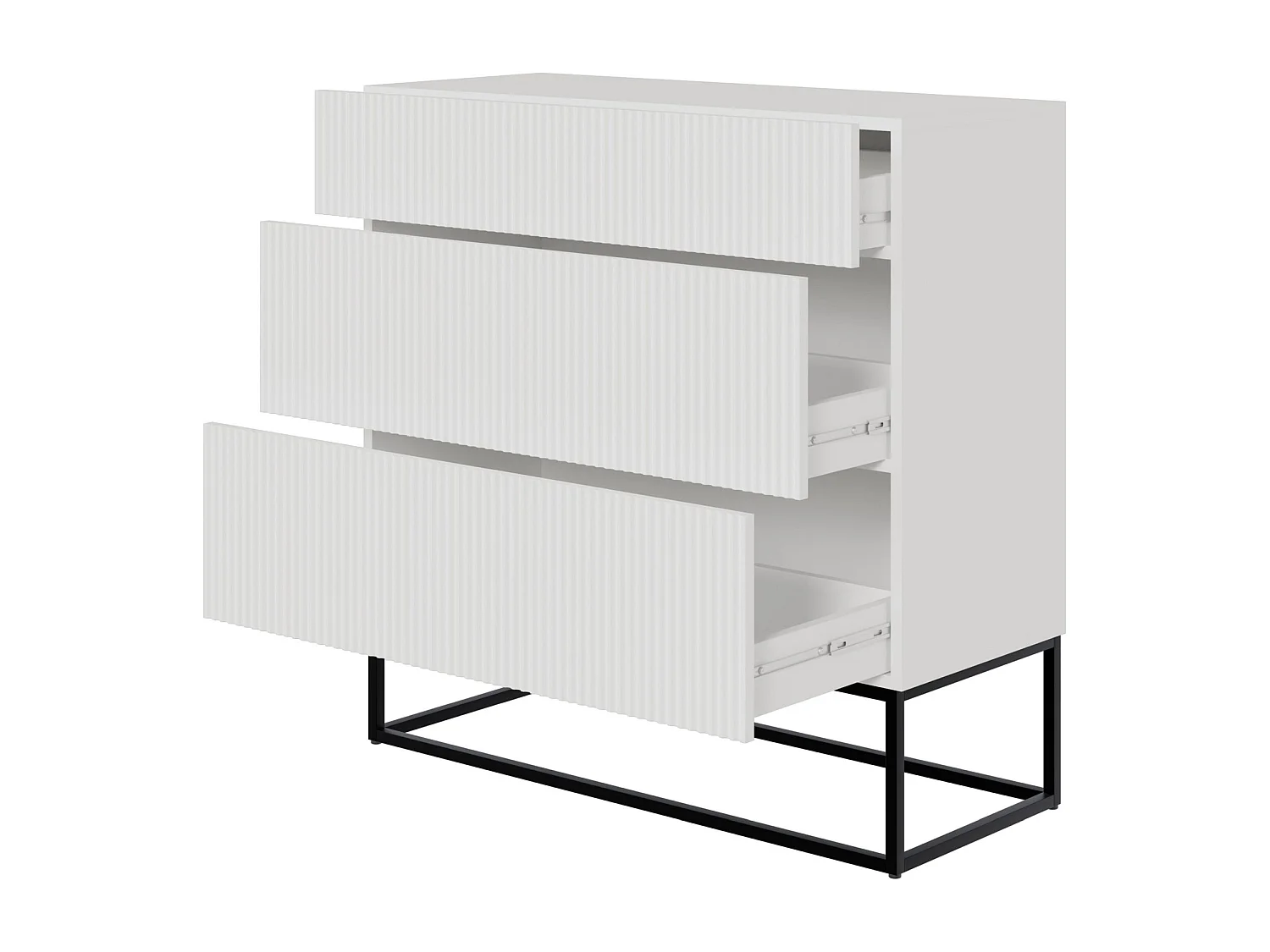 Commode 3 tiroirs - 90 cm - blanc avec pieds noirs - VELDIO