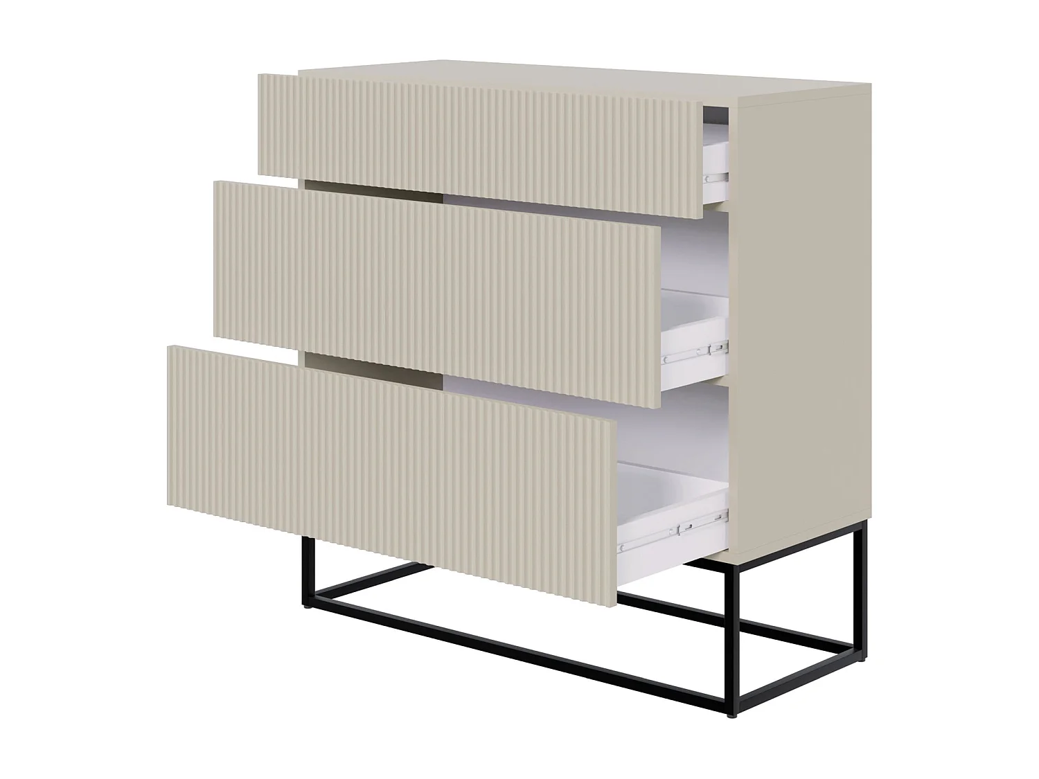 Commode 3 tiroirs - 90 cm - grège avec pieds noirs - VELDIO