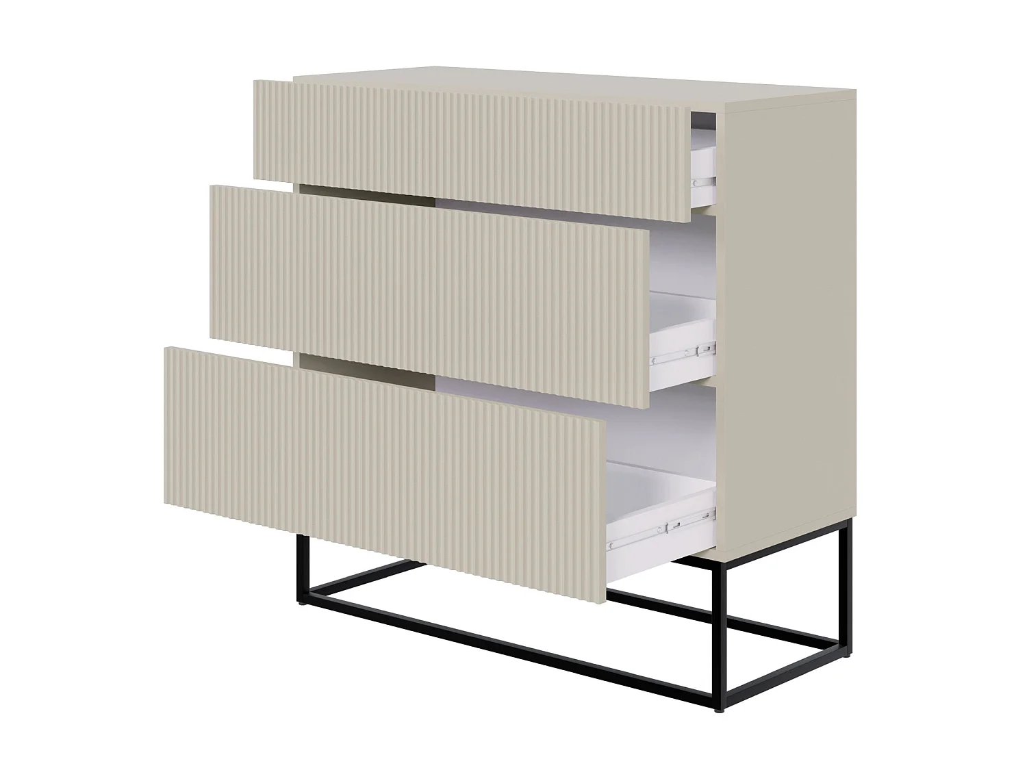 Commode 3 tiroirs - 90 cm - grège avec pieds noirs - VELDIO