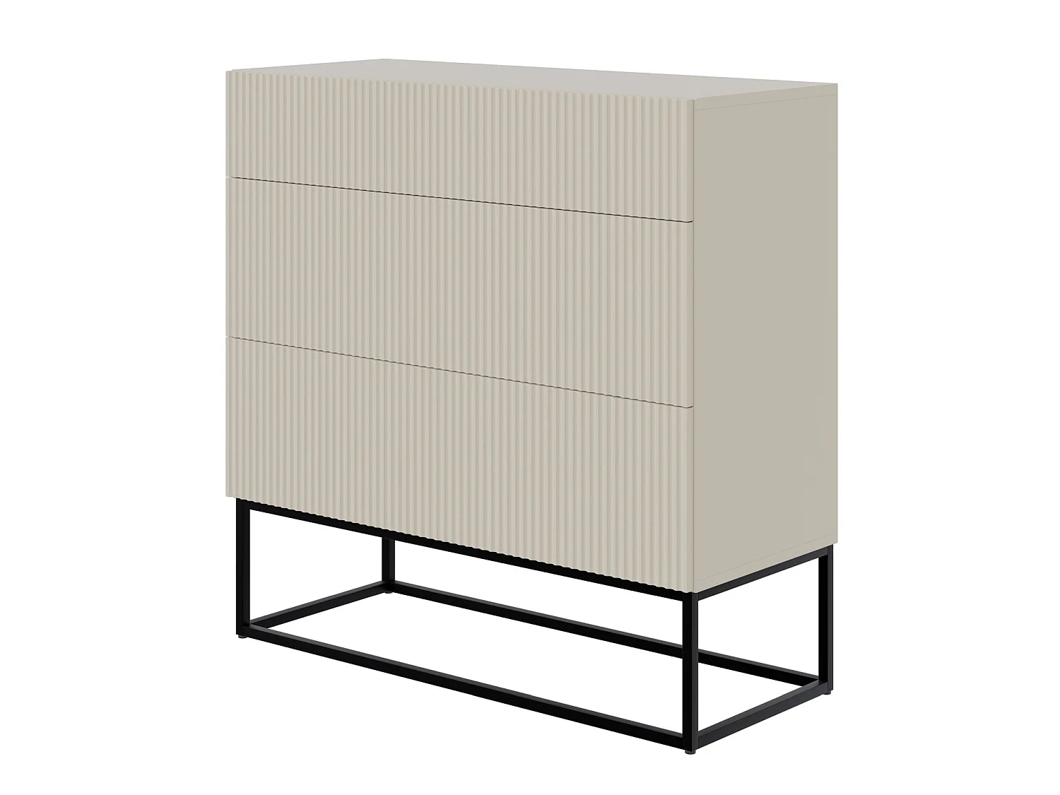Commode 3 tiroirs - 90 cm - grège avec pieds noirs - VELDIO