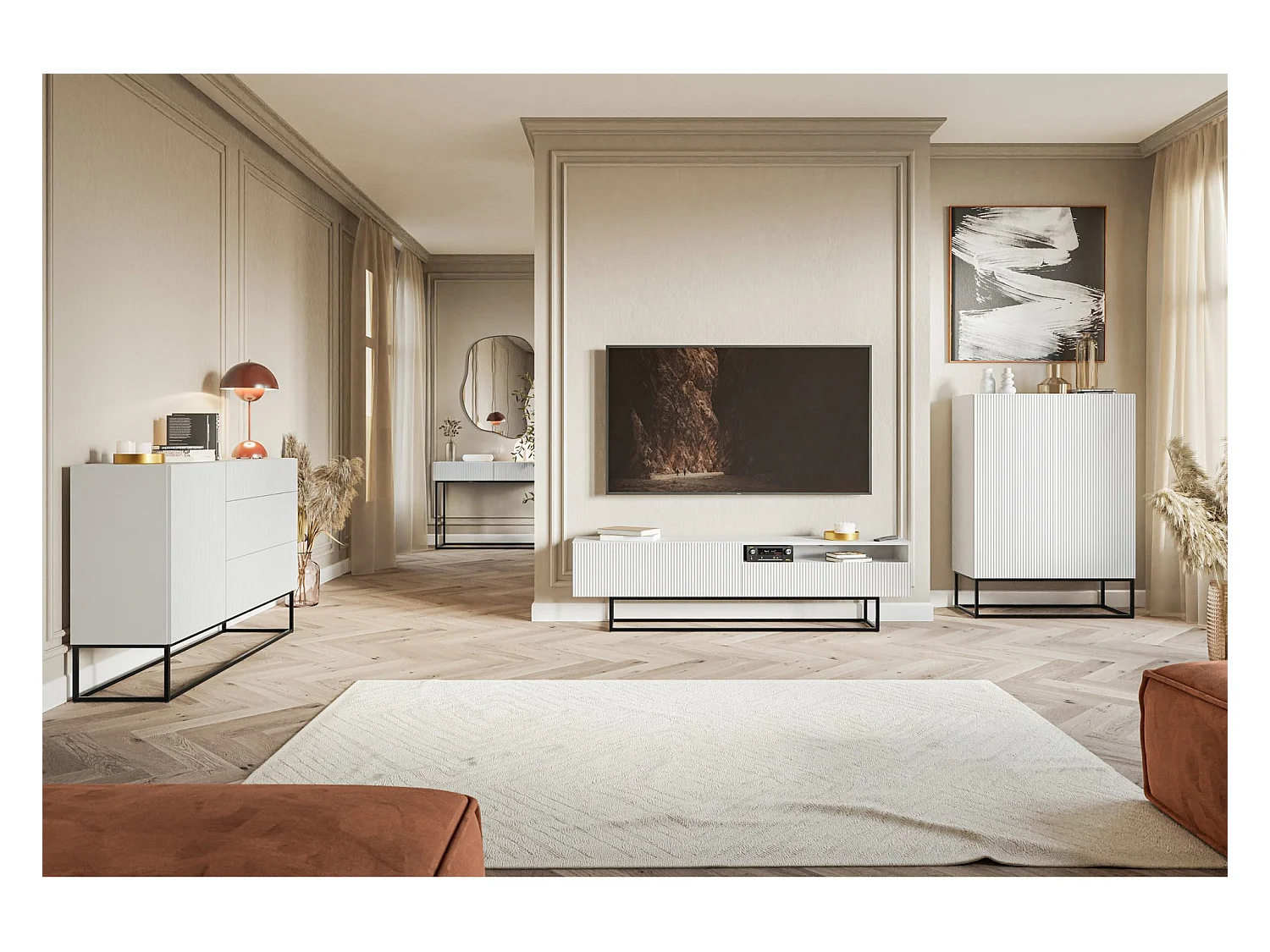 Table console avec tiroir - debout - 90 cm - blanc - avec pieds noirs - VELDIO