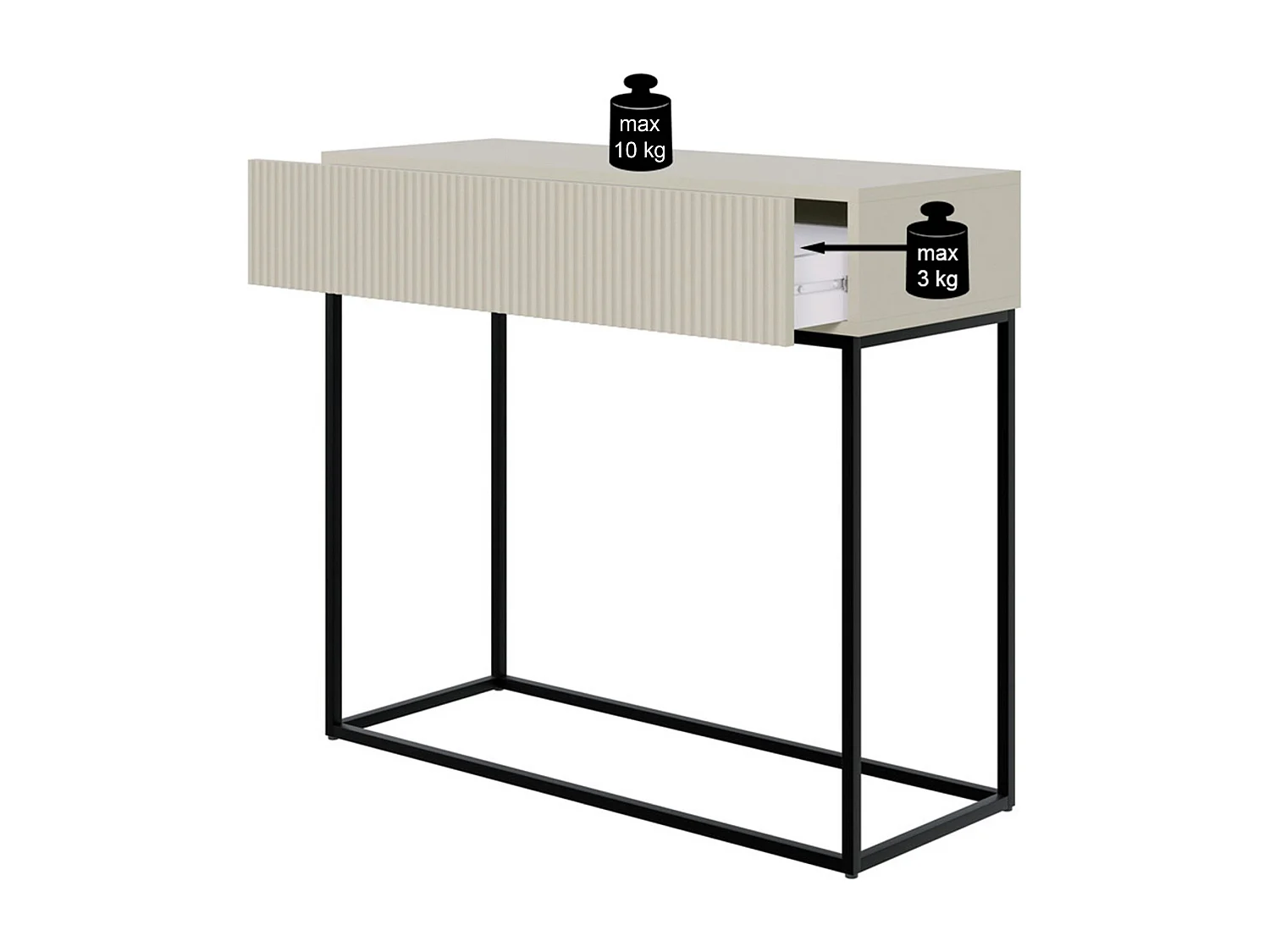 Table console avec tiroir - debout - 90 cm - blanc - avec pieds noirs - VELDIO