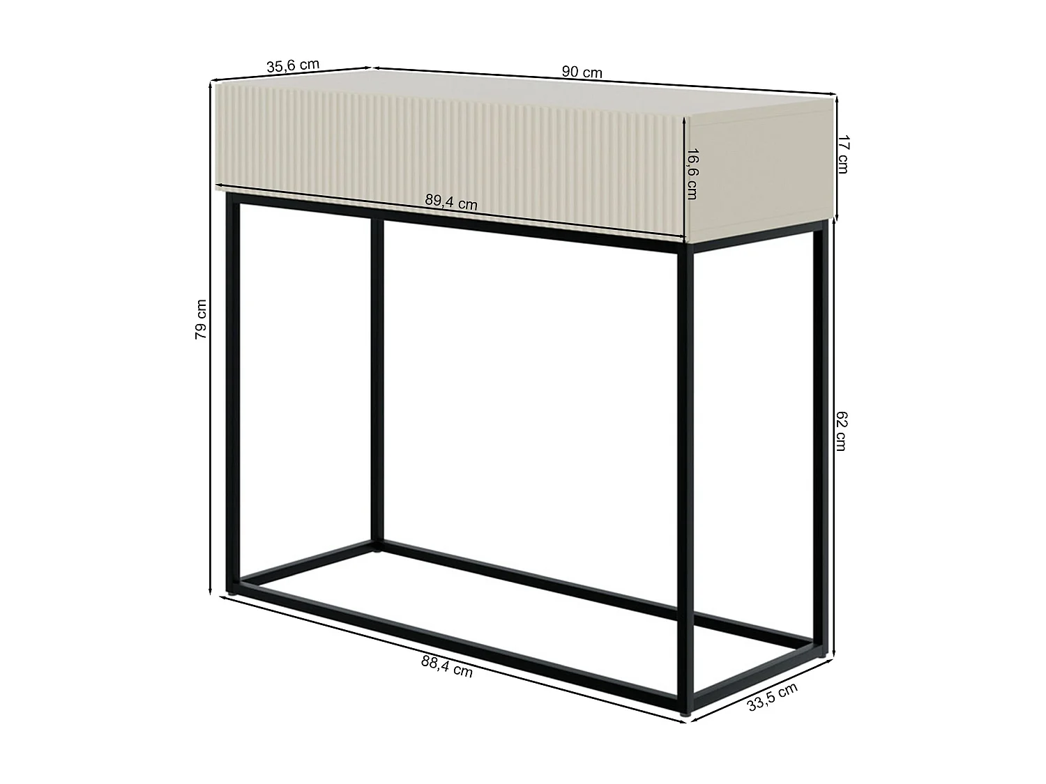 Table console avec tiroir - debout - 90 cm - grėge - avec pieds noirs - VELDIO