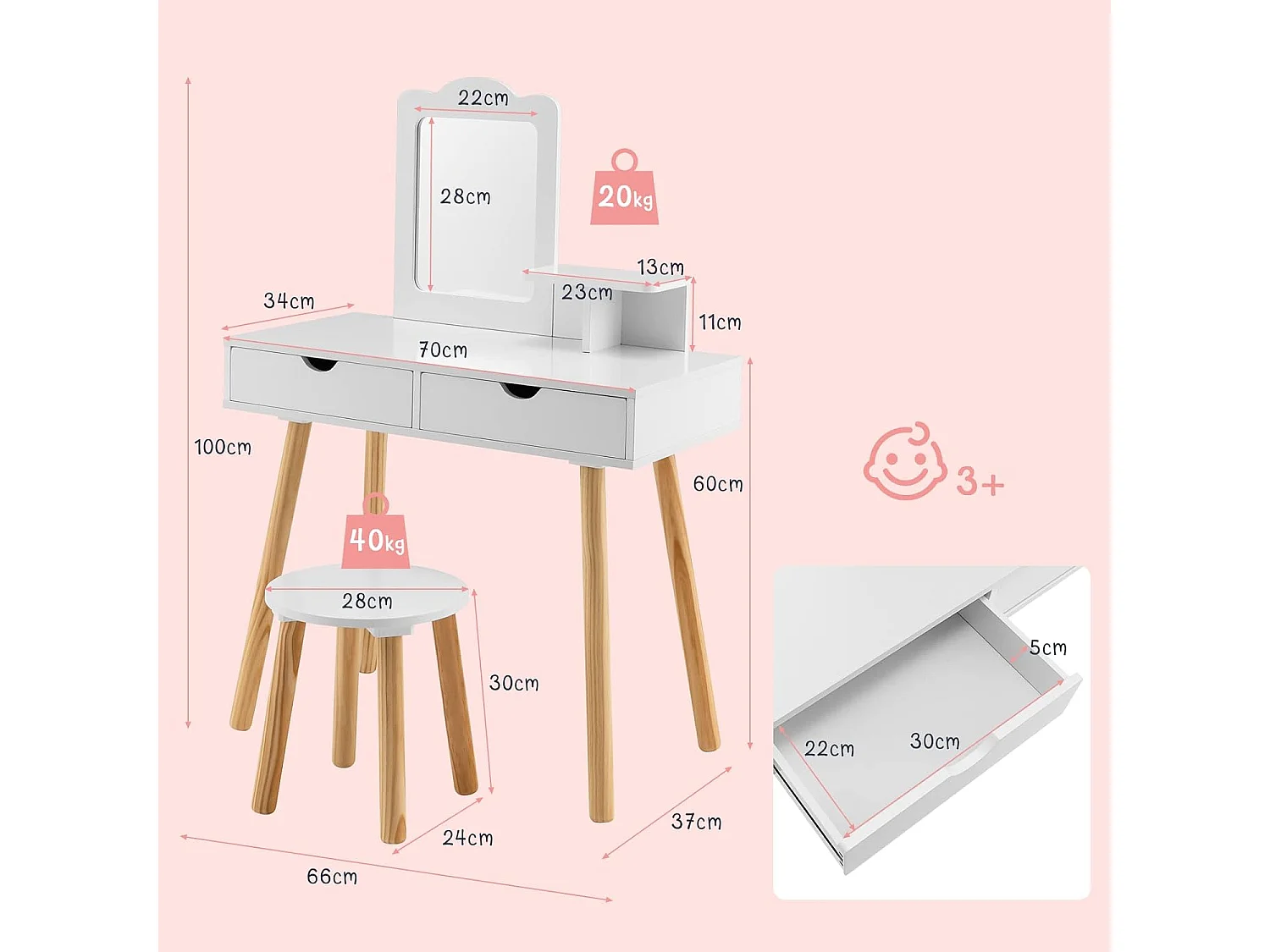 Kinder Schminktisch Set mit Spiegel