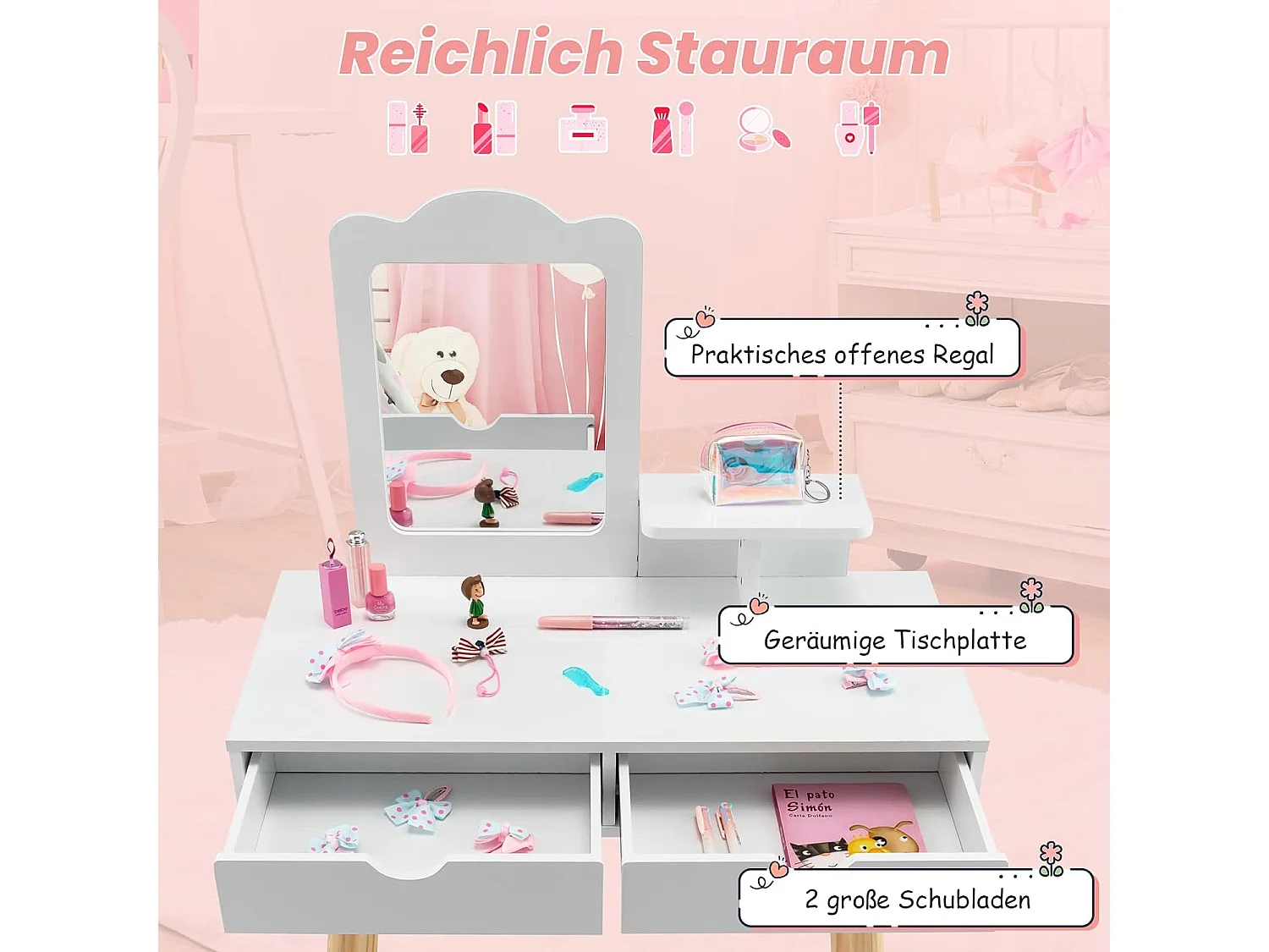 Kinder Schminktisch Set mit Spiegel