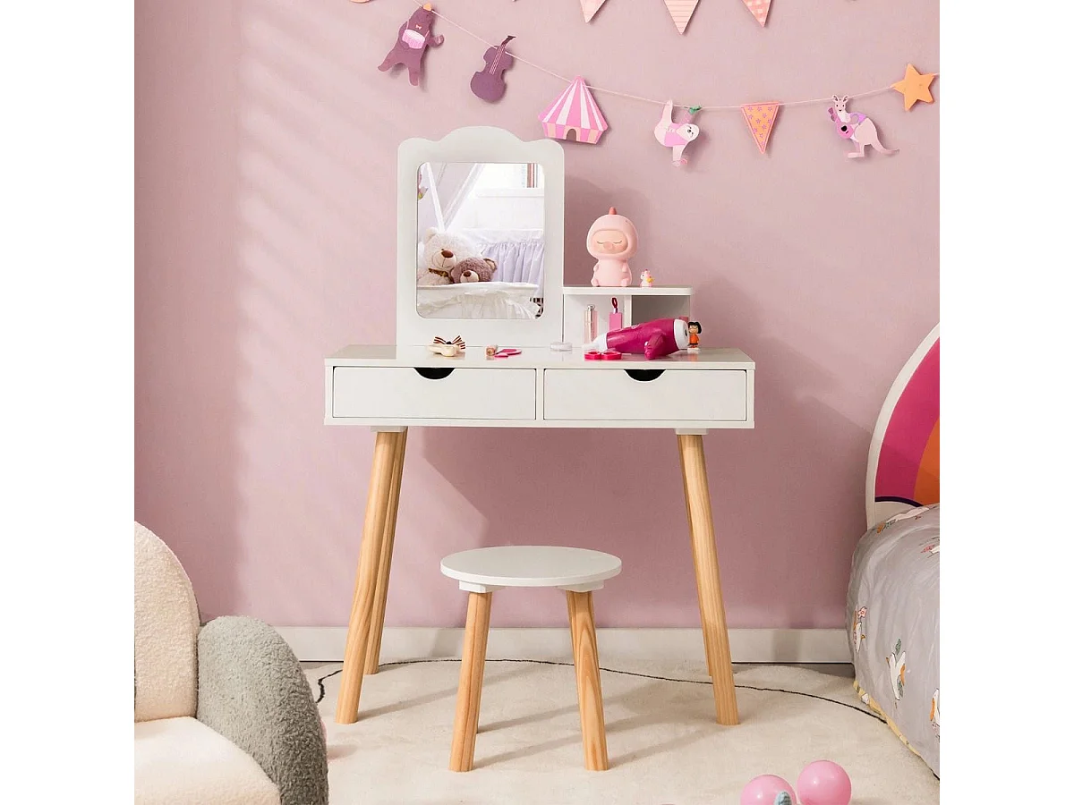 Holz-Frisiertisch mit Spiegel für Kinder + Frisiertischstuhl