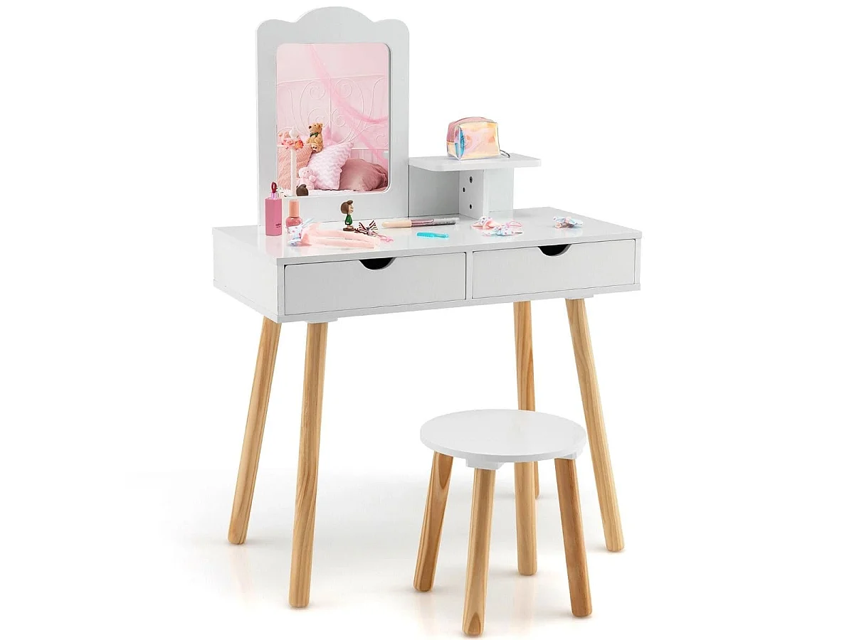 Holz-Frisiertisch mit Spiegel für Kinder + Frisiertischstuhl