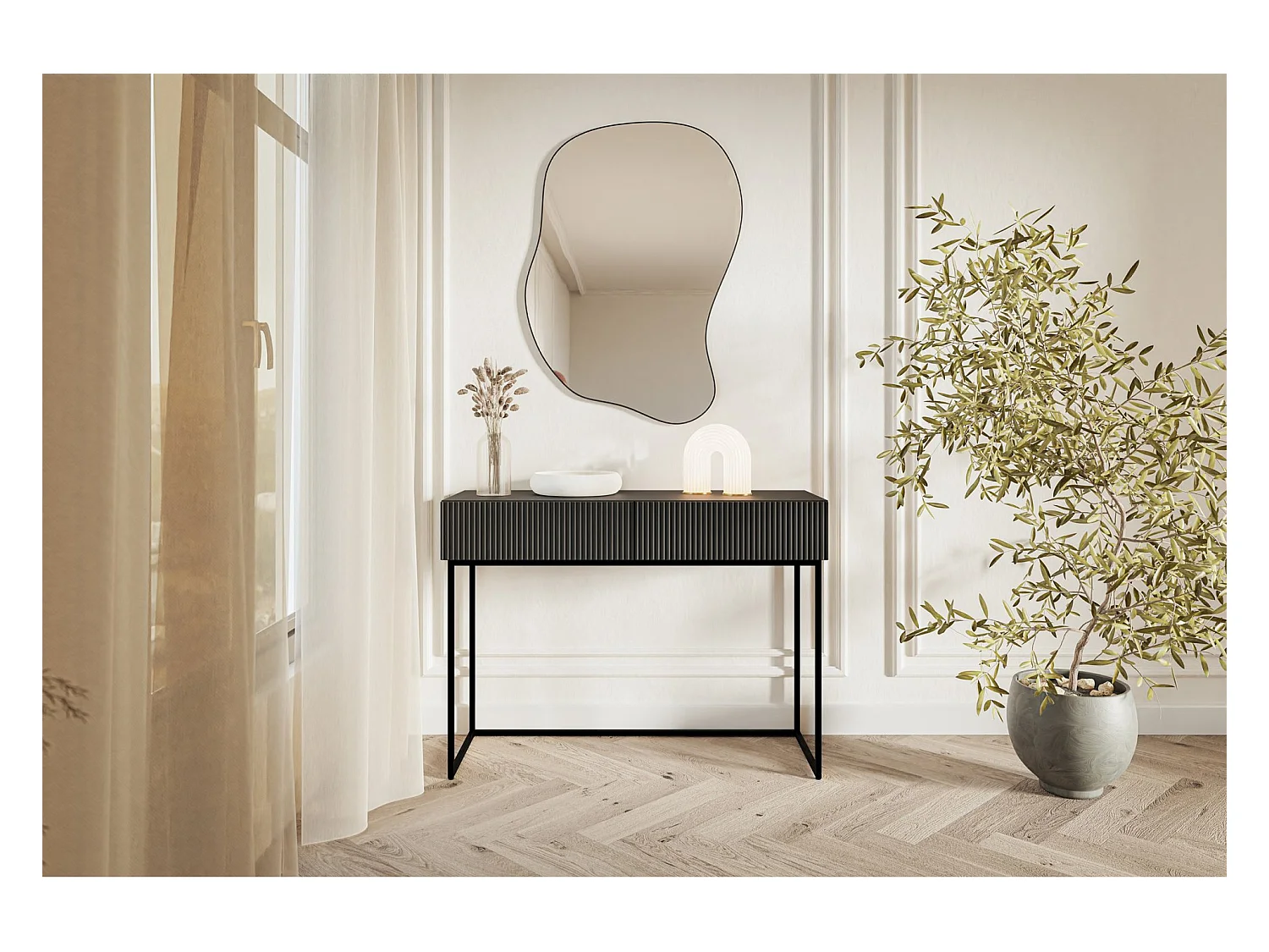 Coiffeuse avec tiroirs - noir - 110 cm - avec pieds noirs - VELDIO