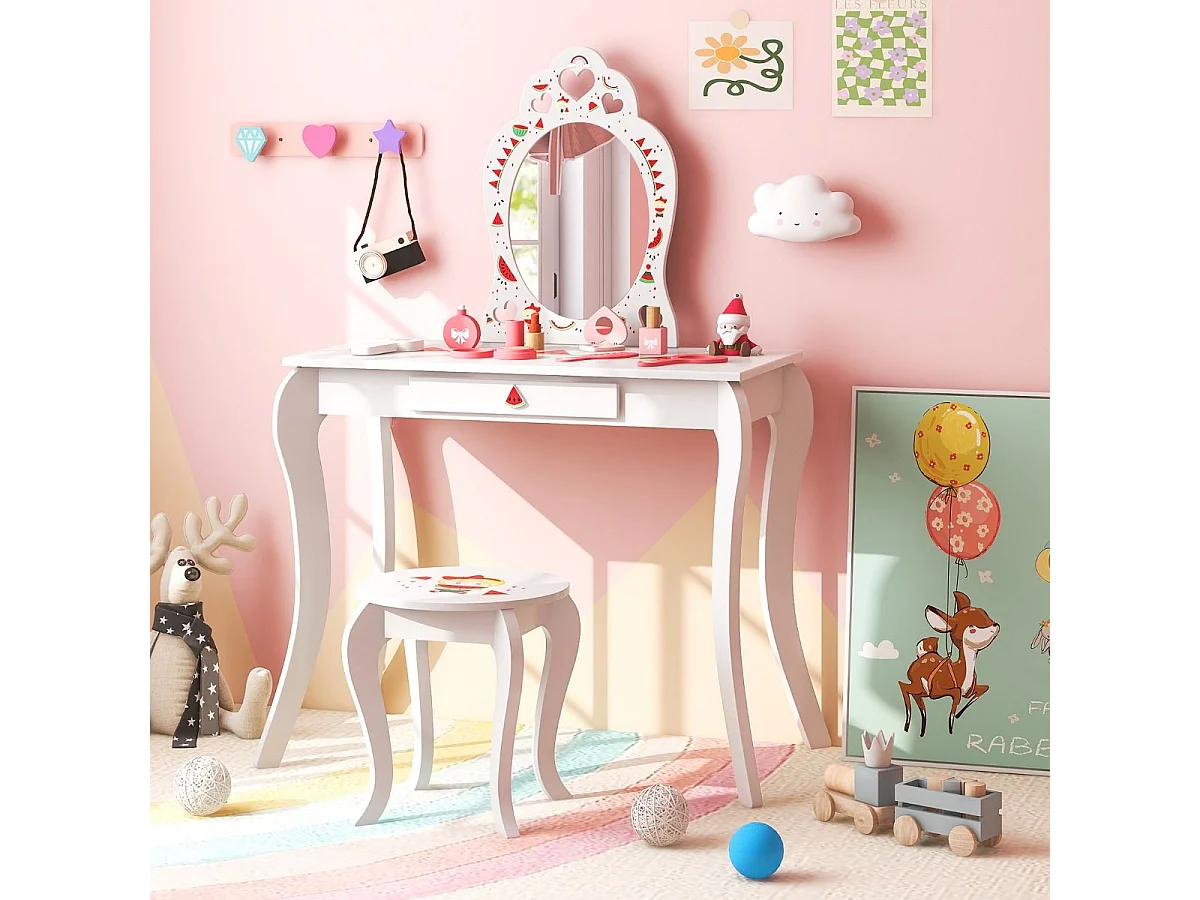 Prinzessin Schminktisch-Set 2-in-1 Kinder Schminktisch mit abnehmbarem Spiegel Weiß
