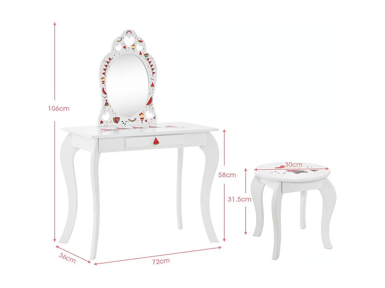 Prinzessin Schminktisch-Set 2-in-1 Kinder Schminktisch mit abnehmbarem Spiegel Weiß