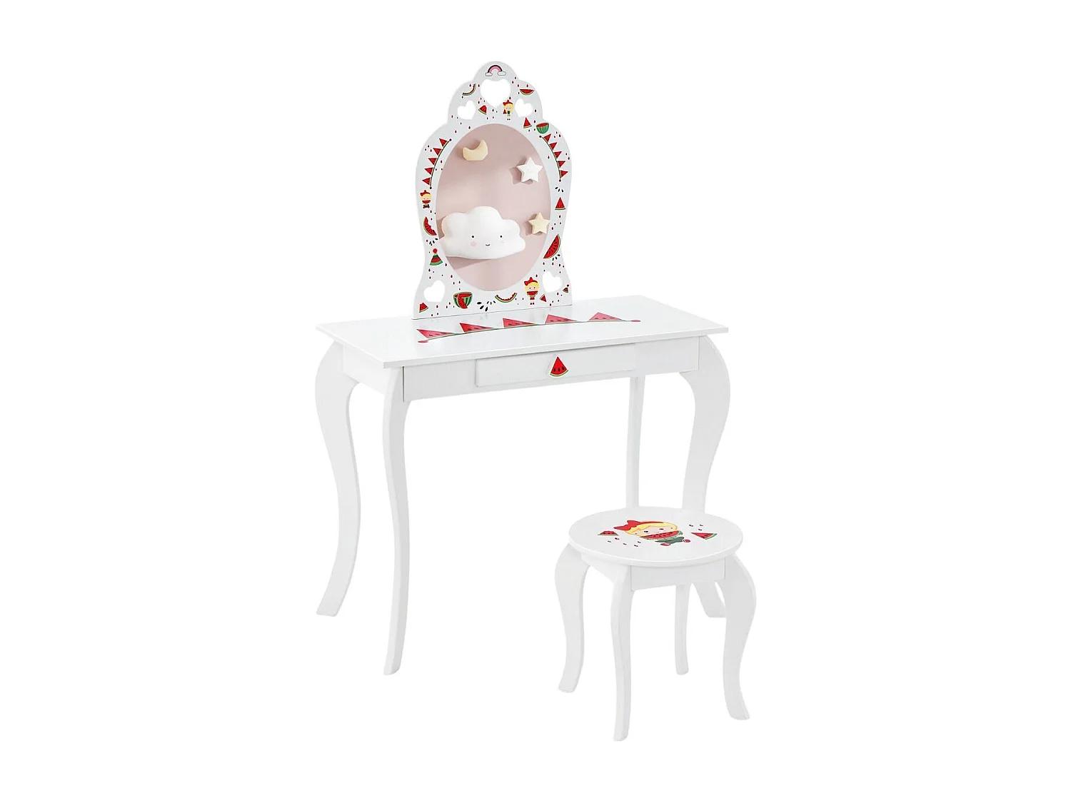 Prinzessin Schminktisch-Set 2-in-1 Kinder Schminktisch mit abnehmbarem Spiegel Weiß