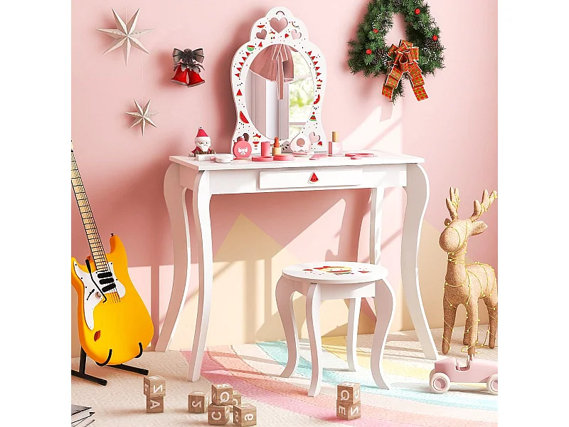 Prinzessin Schminktisch-Set 2-in-1 Kinder Schminktisch mit abnehmbarem Spiegel Weiß