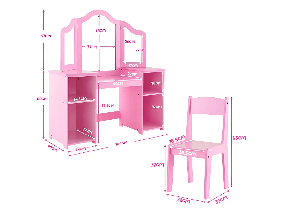 2 in 1 Kinder Schminktisch Schreibtisch mit Abnehmbarem Spiegel & Offenen Fächern Rosa