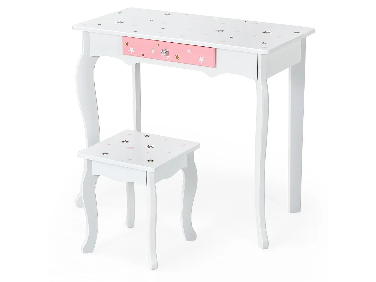 Kinder Schminktisch Prinzessin Frisiertisch mit Schublade Klappbarer Spiegel mit Schminktisch Weiß