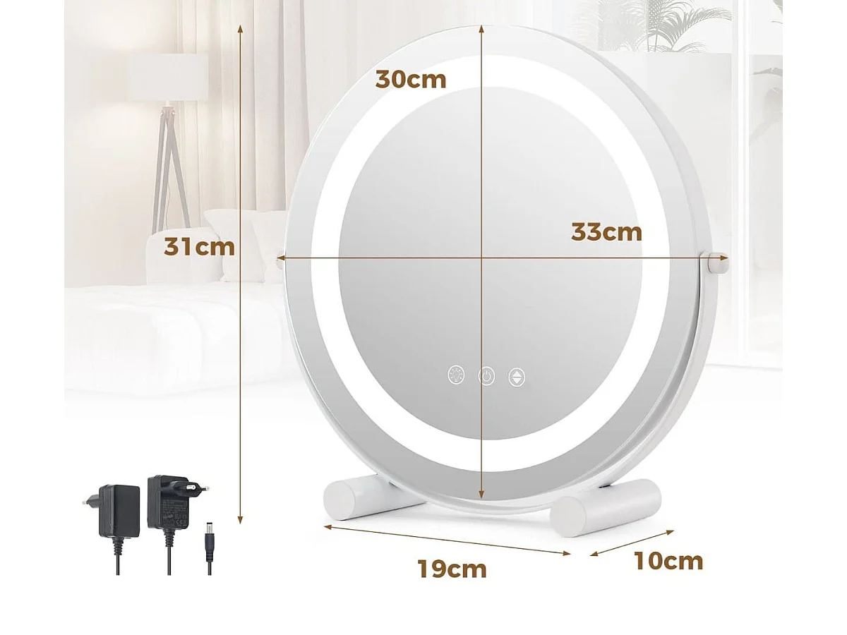 Rundes Kosmetikspiegel mit LED-Beleuchtung, Durchmesser 30 cm