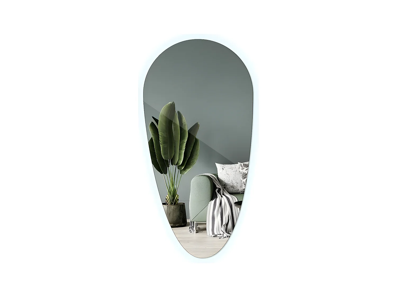 Miroir Irrégulier Minimaliste - Larme - LED pour la Salle de Bain 45 cm x 90 cm - lumière froide