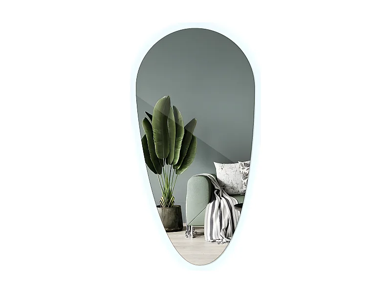 Minimalistischer unregelmäßiger Spiegel – Tropfenform – LED für das Badezimmer 45 cm x 90 cm – kaltes Licht