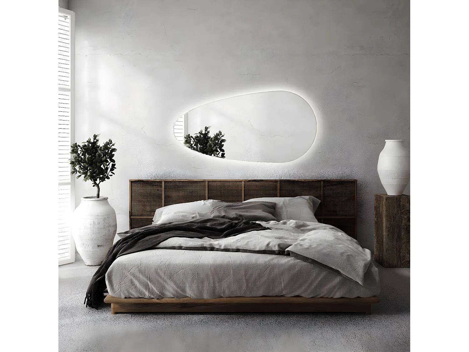 Minimalistischer unregelmäßiger Spiegel – Tropfenform – LED für das Badezimmer 45 cm x 90 cm – warmes Licht