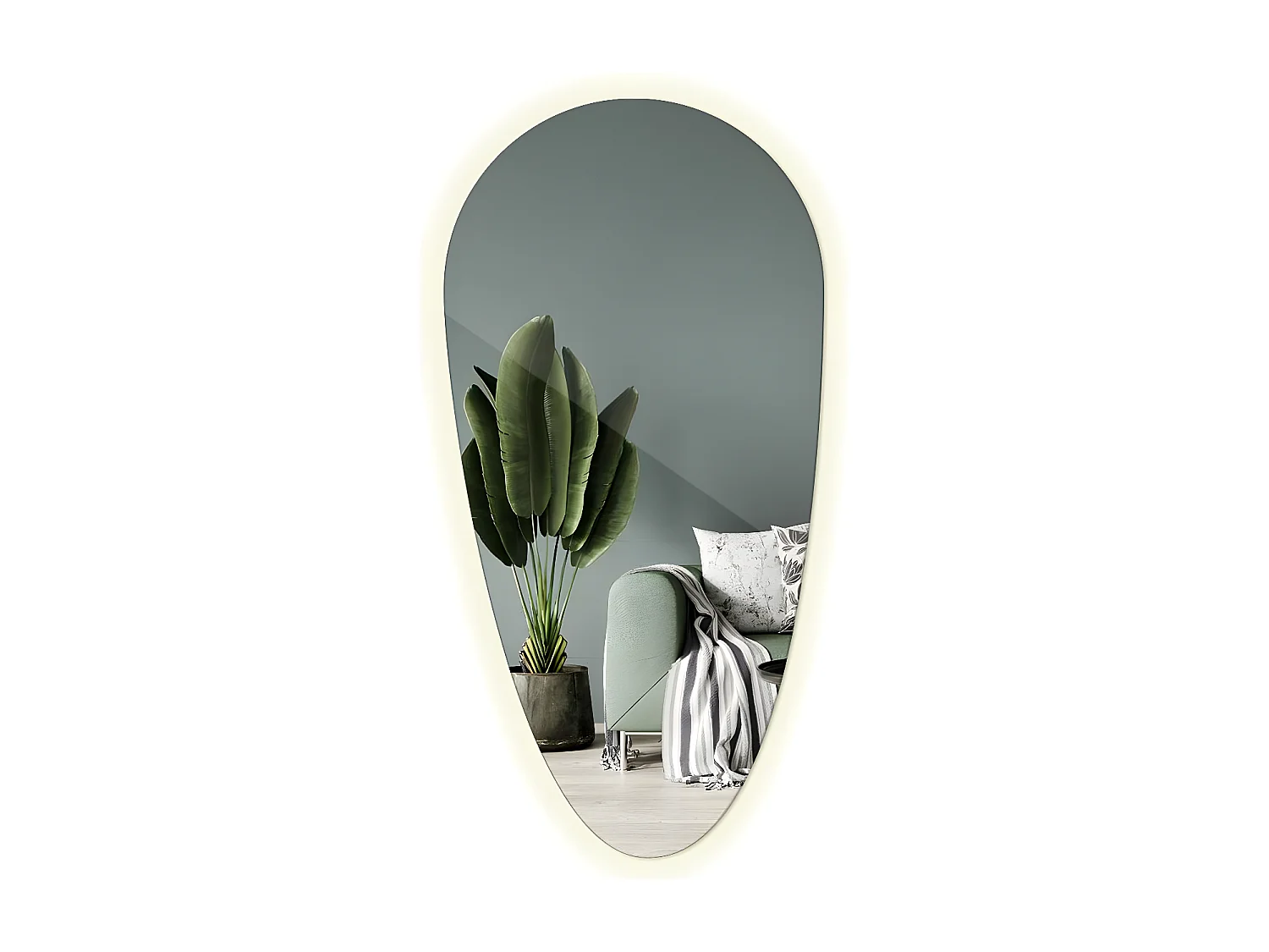 Miroir de salle de bain irrégulier - Larme - Tenture murale LED 35 cm x 70 cm - lumière neutre