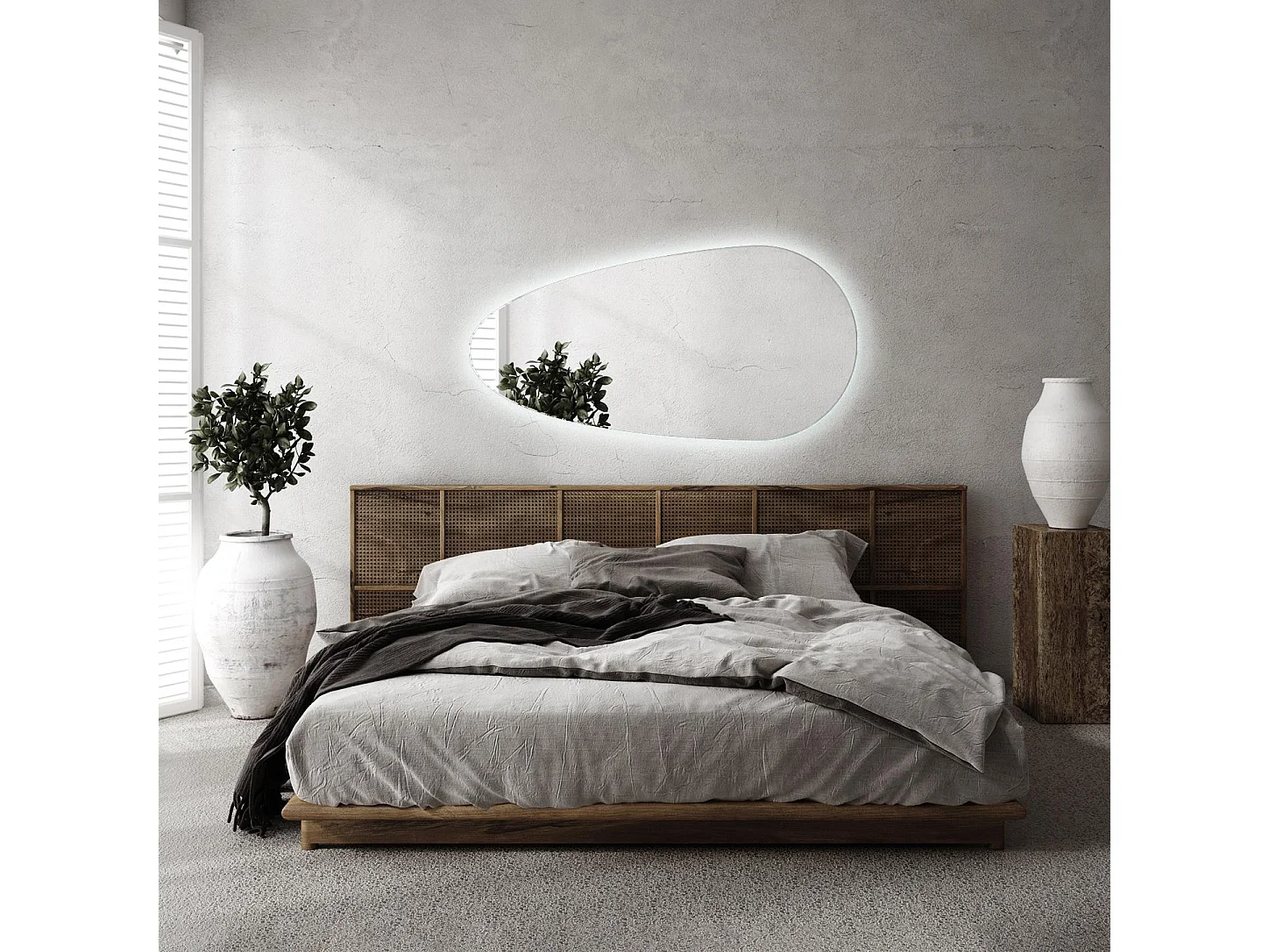 Unregelmäßiger Spiegel – Tropfenform – Premium-LED-Hängespiegel für Wohnzimmer 40 cm x 80 cm – kaltes Licht