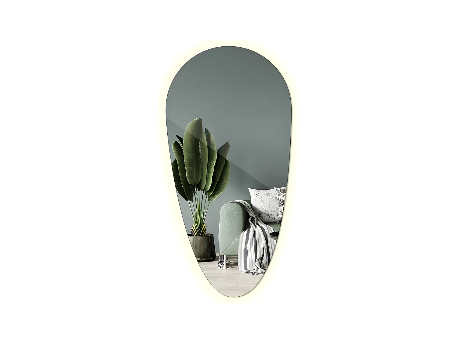 Miroir de salle de bain irrégulier - Larme - Tenture murale LED 35 cm x 70 cm - lumière chaude