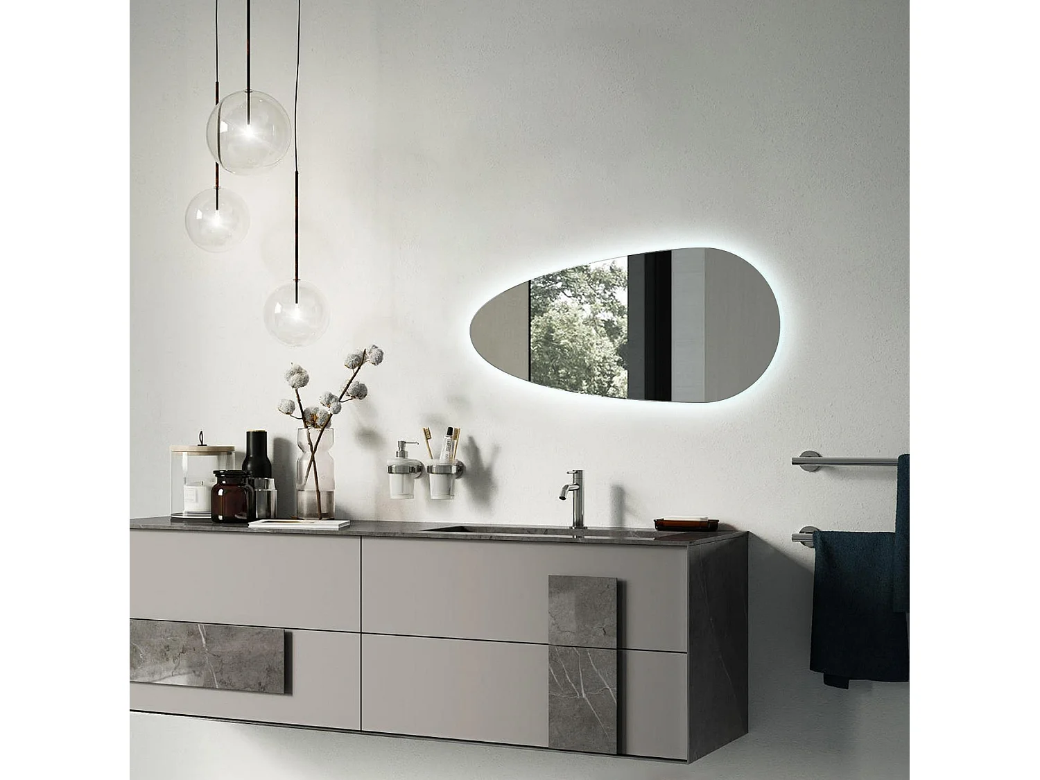 Miroir Irrégulier - Larme - LED pour Maquillage et Maquillage Salle de Bain 50 cm x 100 cm - lumière froide