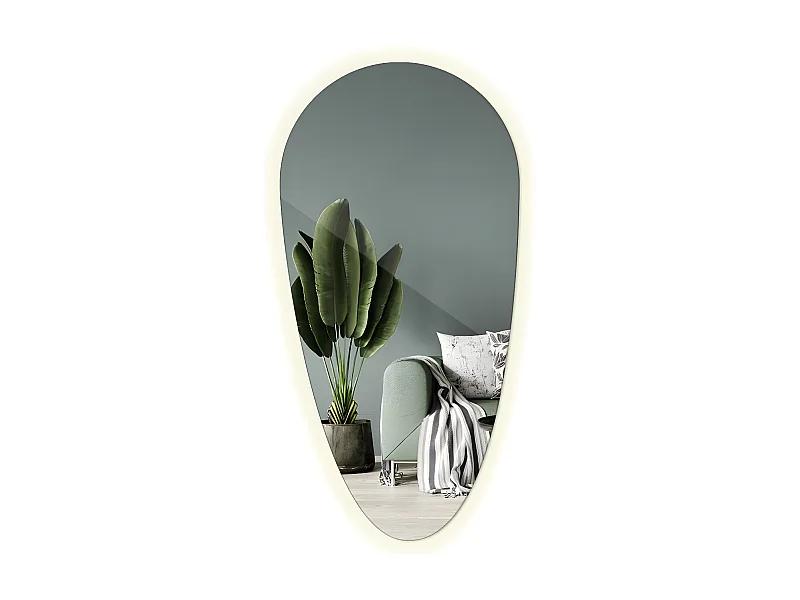 Minimalistischer unregelmäßiger Spiegel – Tropfenform – LED für das Badezimmer 45 cm x 90 cm – neutrales Licht