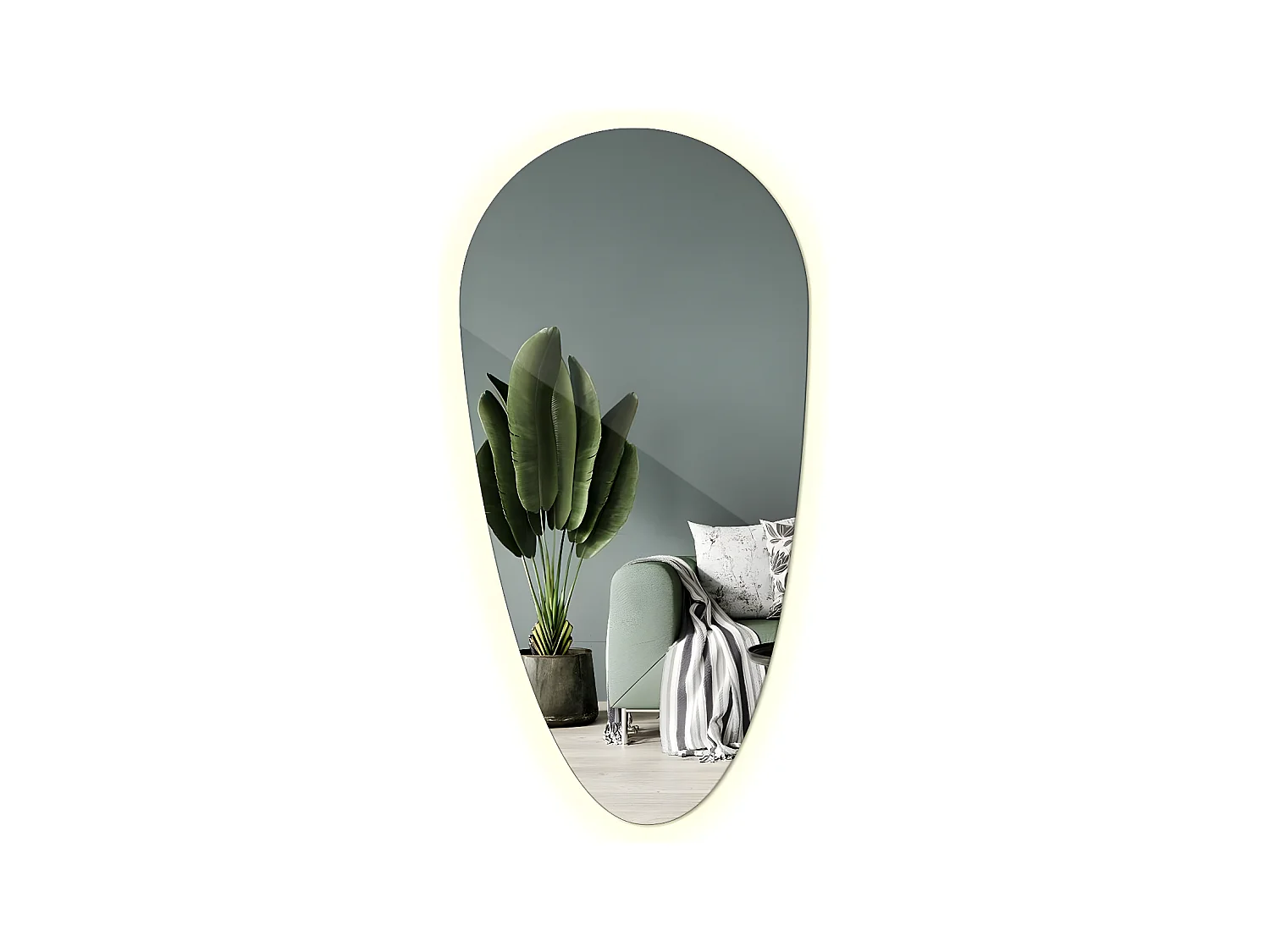 Miroir irrégulier - Larme - LED Premium Suspendu pour le Salon 40 cm x 80 cm - lumière chaude