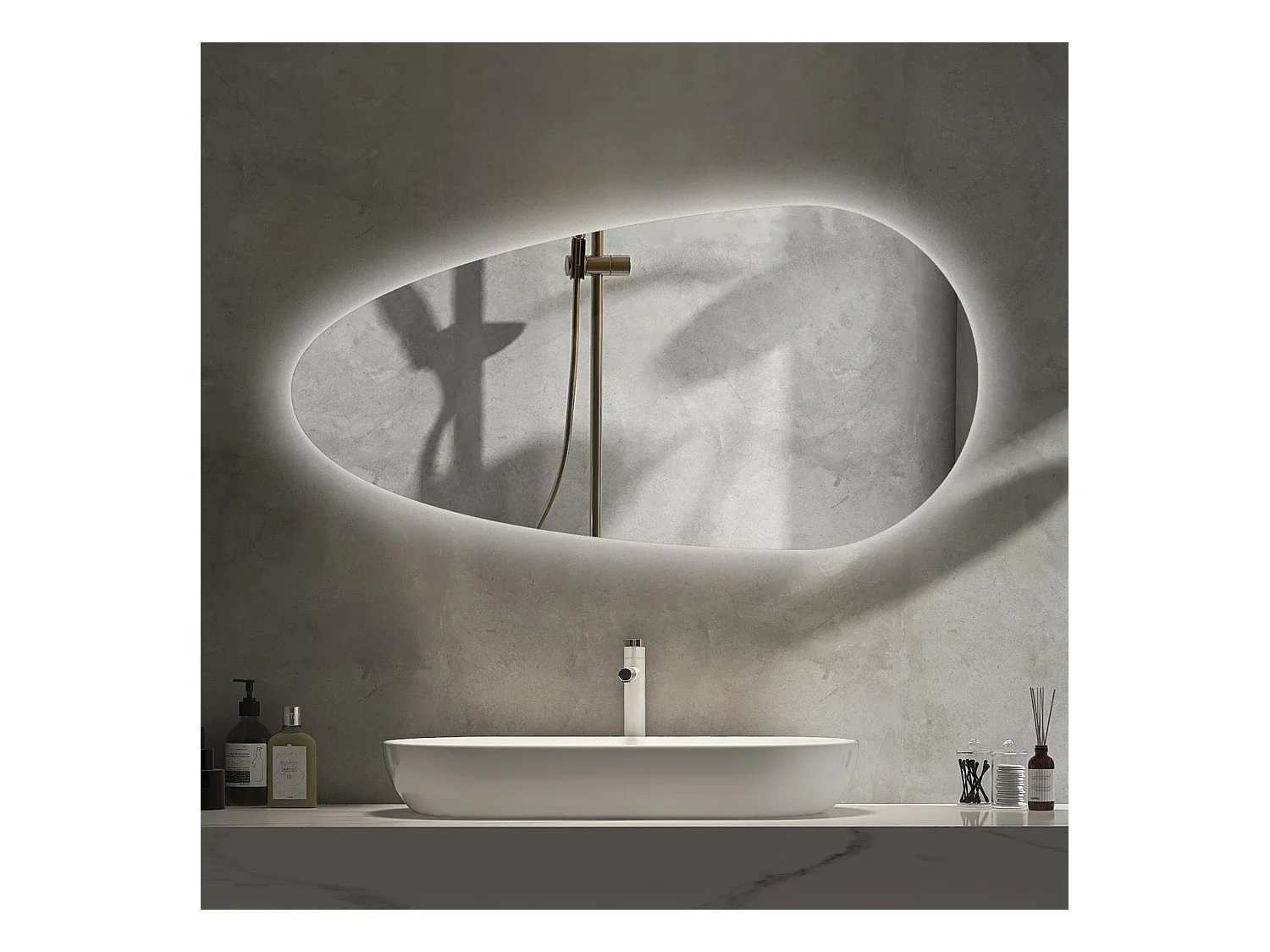 Miroir irrégulier - Larme - LED Premium Suspendu pour le Salon 40 cm x 80 cm - lumière chaude