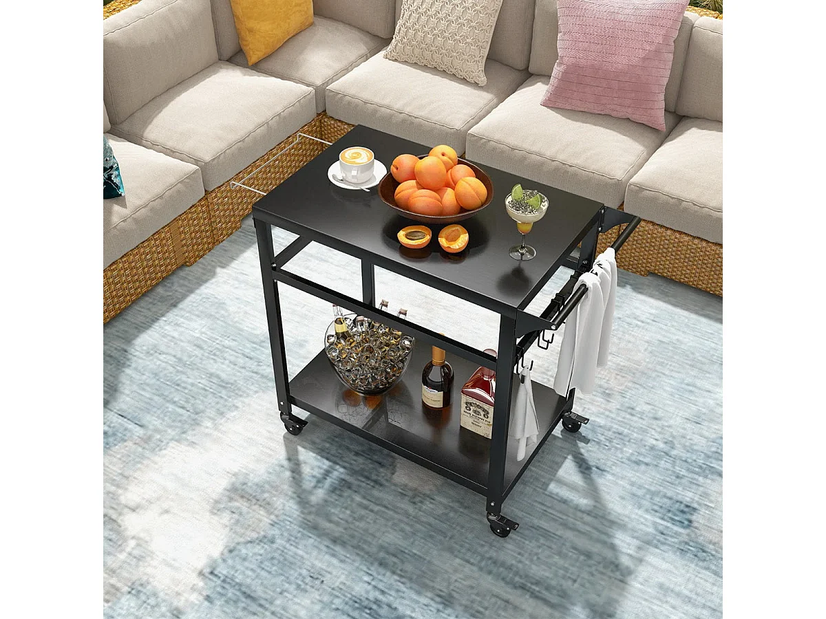 Grillwagen für den Außenbereich mit zwei Regalen 4 feststellbaren Rädern & Seitengriff Schwarz