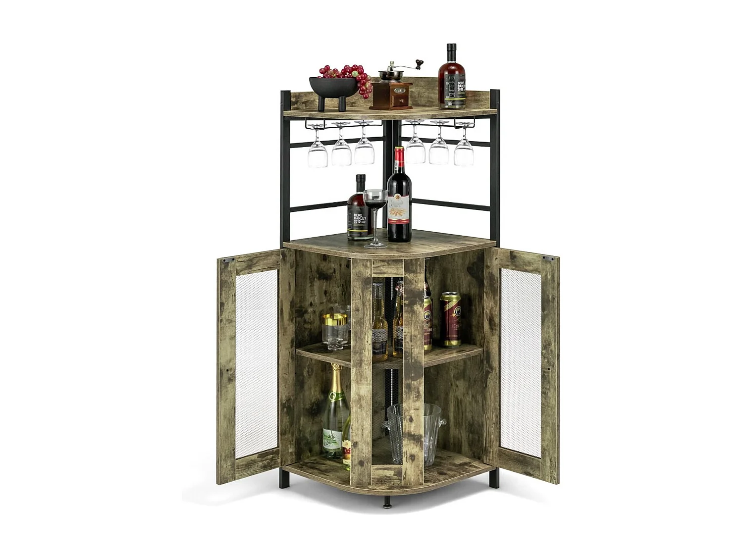 Weinschrank Industrial Barschrank mit Glashalter Küchenschrank Ecke 48 x 48 x 130 cm