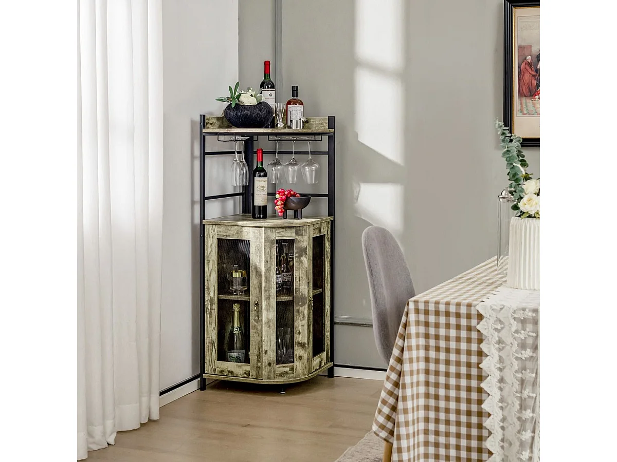 Weinschrank Industrial Barschrank mit Glashalter Küchenschrank Ecke 48 x 48 x 130 cm