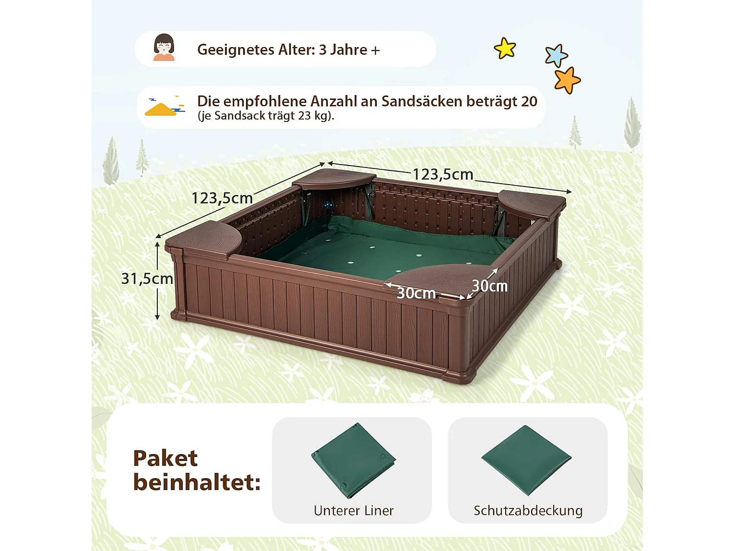 Sandbox mit 4 integrierten Sitzen