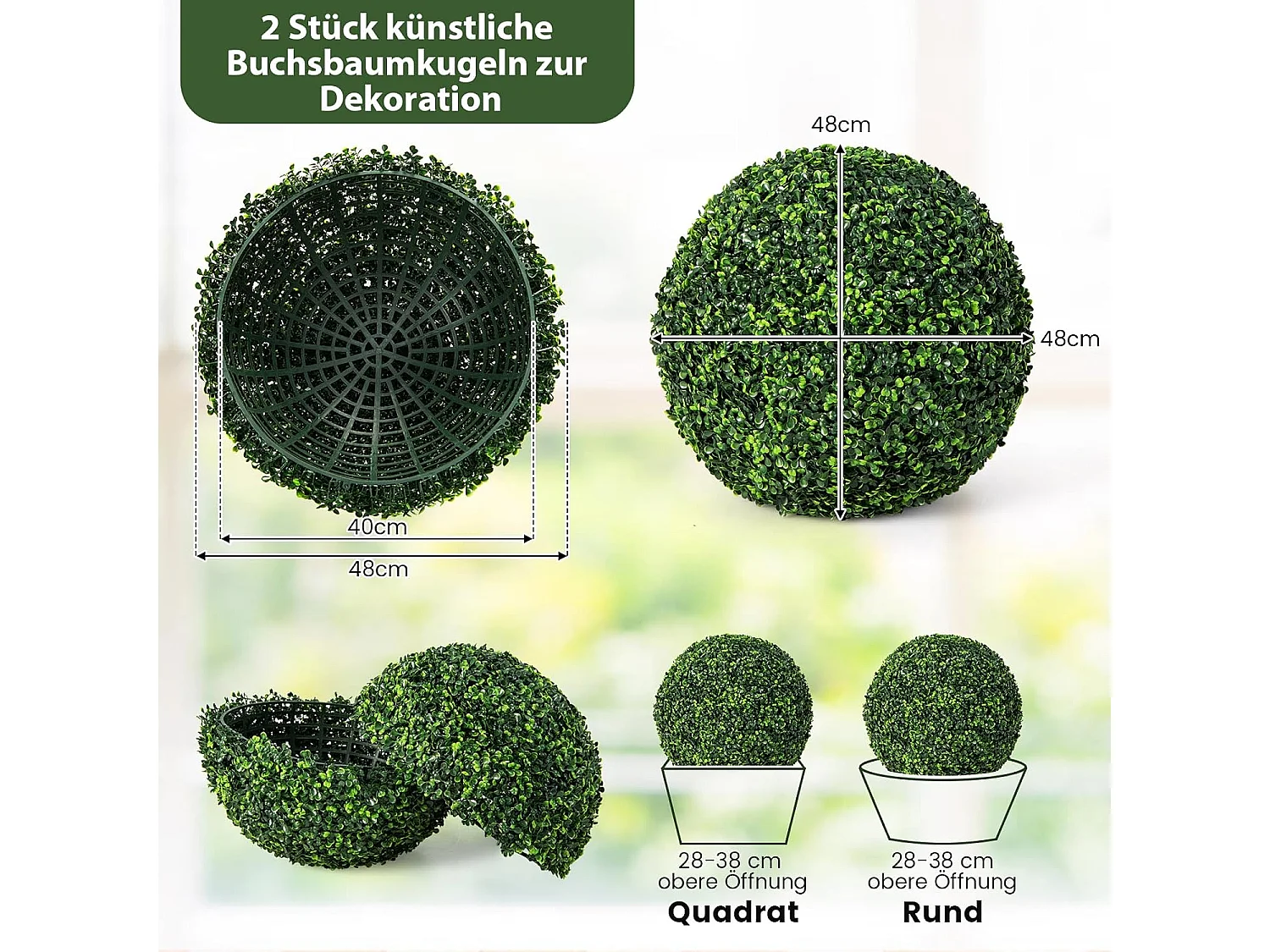 Buchsbaumkugel UV-beständig (2er Set)