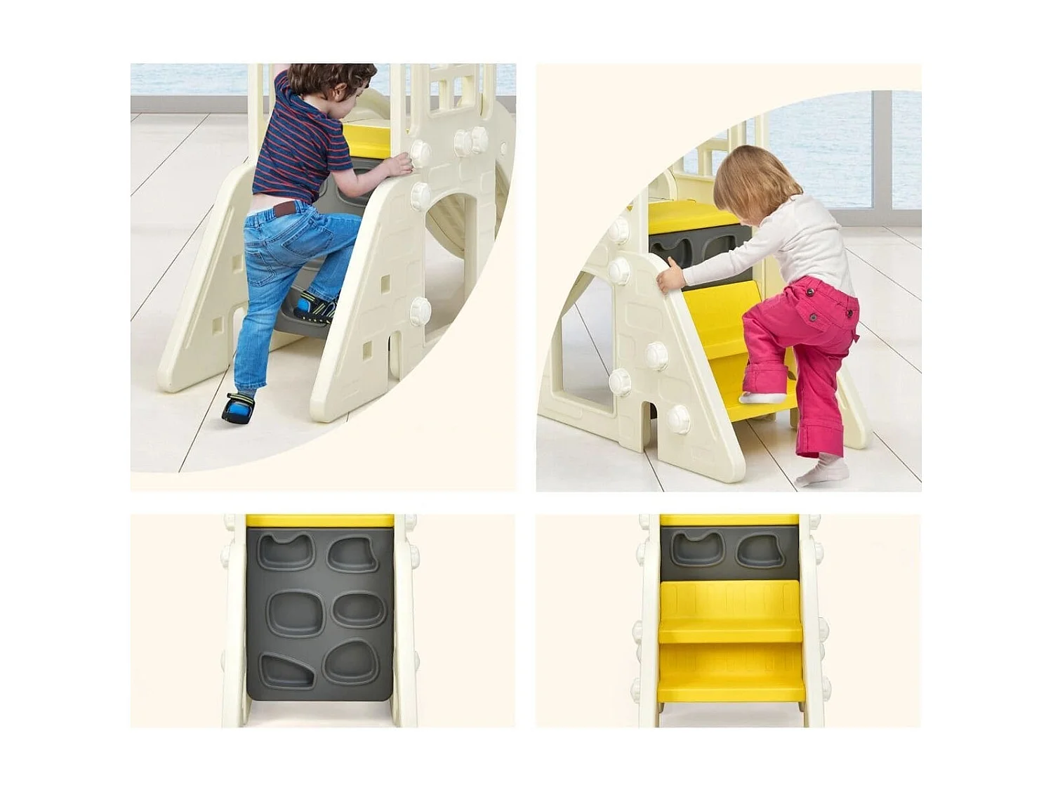 Kinderrutsche Kletterrutsche mit Basketballkorb Ball Ringwurf und Teleskop 189,5 x 83 x 98 cm Gelb