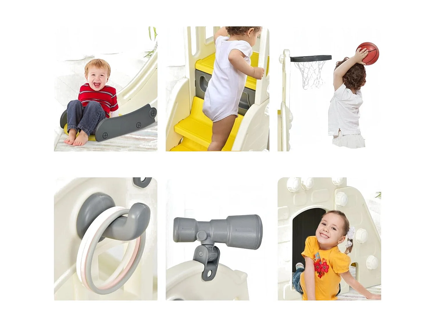 Kinderrutsche Kletterrutsche mit Basketballkorb Ball Ringwurf und Teleskop 189,5 x 83 x 98 cm Gelb