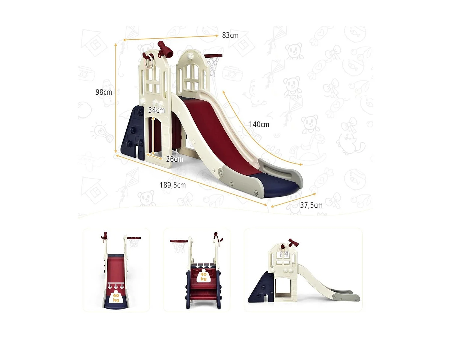 Kinderrutsche Kinder Spielplatz für Garten Kinderrutsche mit Leiter Basketballkorb Blau