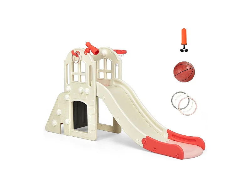 Kinderrutsche Kletterrutsche mit Basketballkorb Ball Ringwurf und Teleskop 189,5 x 83 x 98 cm Rosa