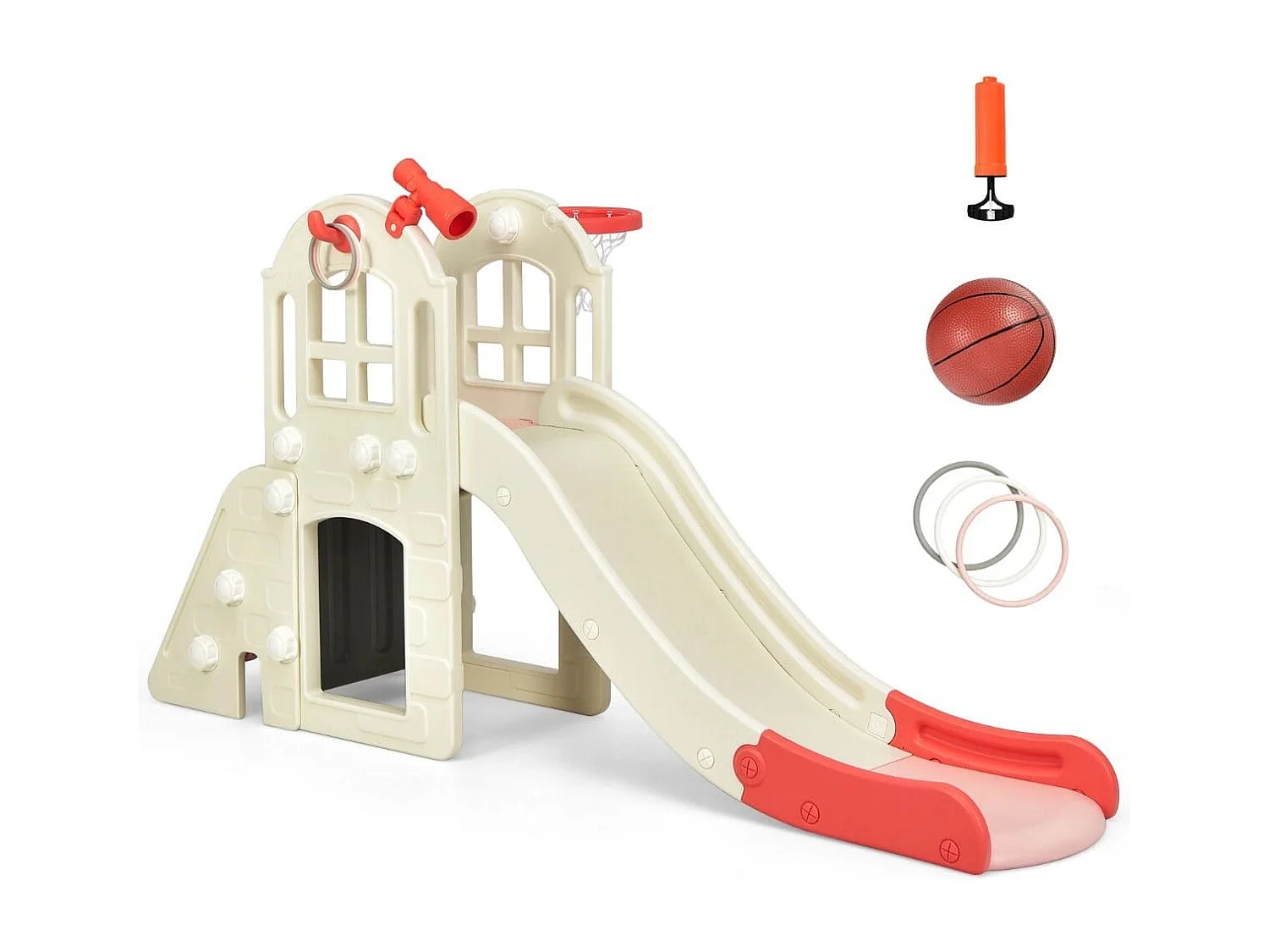 Kinderrutsche Kletterrutsche mit Basketballkorb Ball Ringwurf und Teleskop 189,5 x 83 x 98 cm Rosa