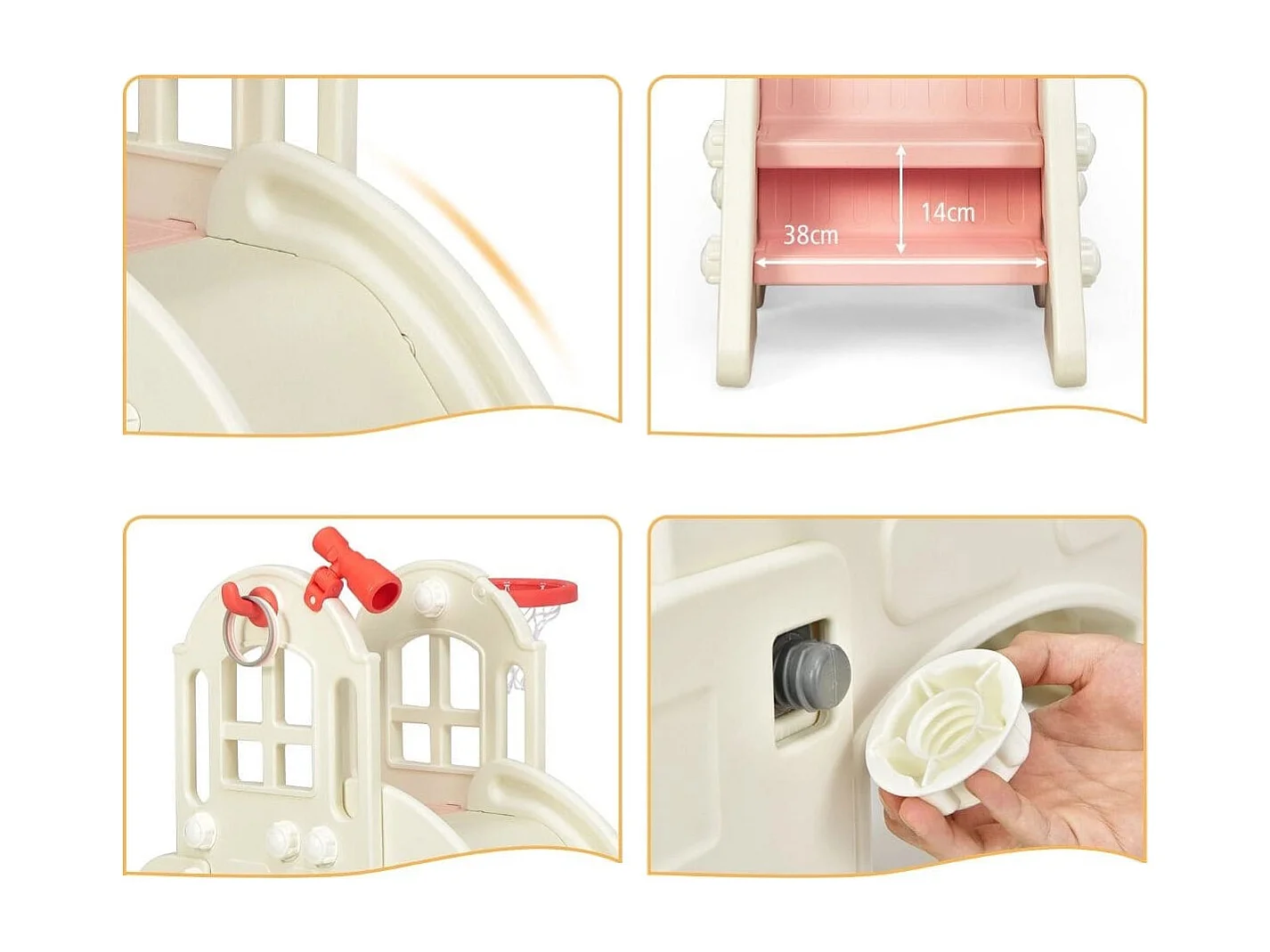 Kinderrutsche Kletterrutsche mit Basketballkorb Ball Ringwurf und Teleskop 189,5 x 83 x 98 cm Rosa