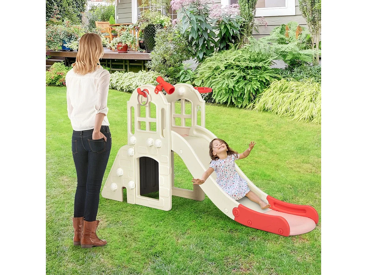 Kinderrutsche Kletterrutsche mit Basketballkorb Ball Ringwurf und Teleskop 189,5 x 83 x 98 cm Rosa