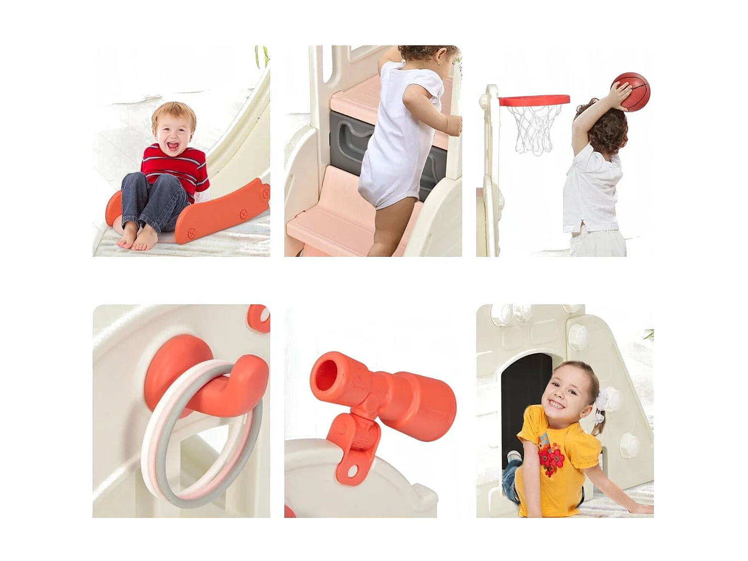 Kinderrutsche Kletterrutsche mit Basketballkorb Ball Ringwurf und Teleskop 189,5 x 83 x 98 cm Rosa