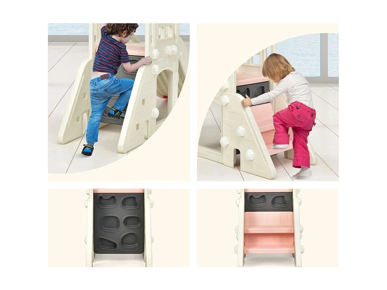 Kinderrutsche Kletterrutsche mit Basketballkorb Ball Ringwurf und Teleskop 189,5 x 83 x 98 cm Rosa