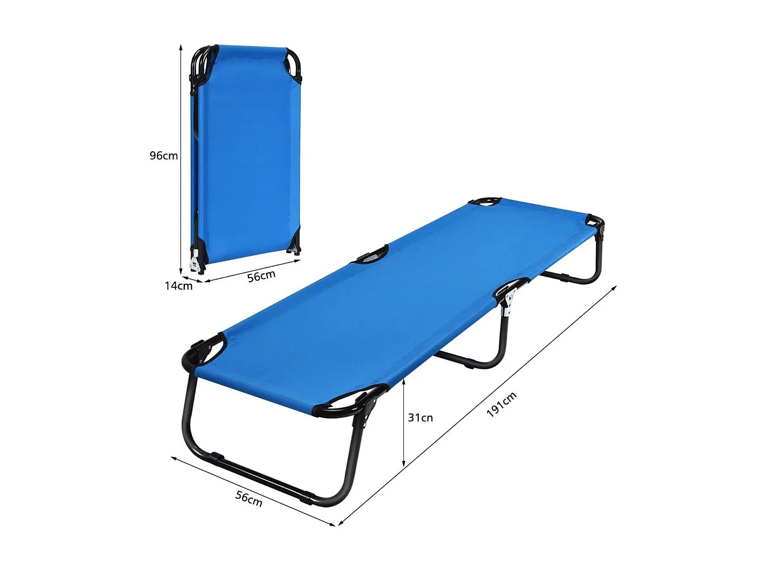 Tragbares zusammenklappbares Campingbett 190 cm Langes Stoff-Schlafbett Blau