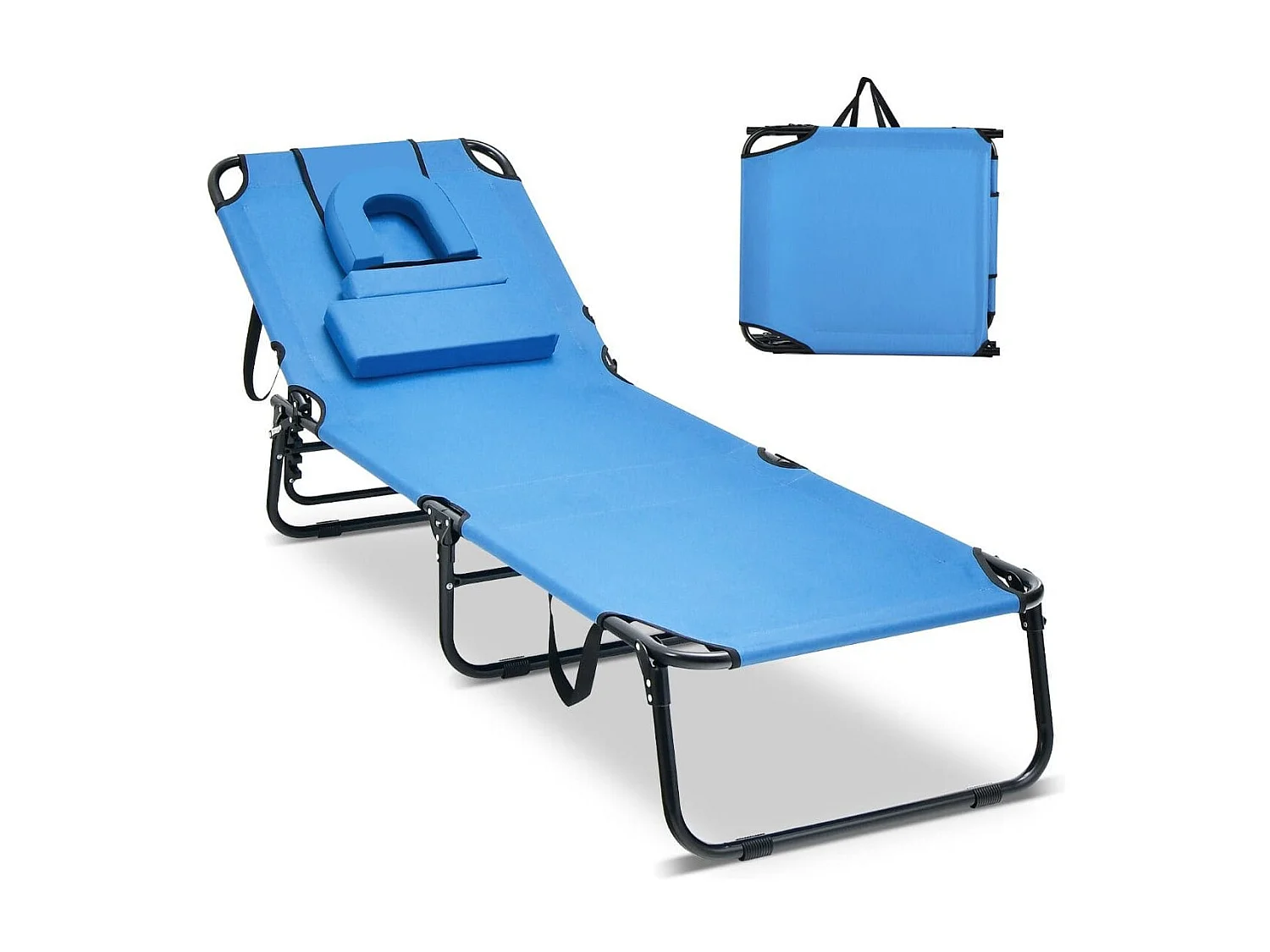 Klappbarer Bräunungsstuhl Strandliege mit Gesichtsöffnung Blau