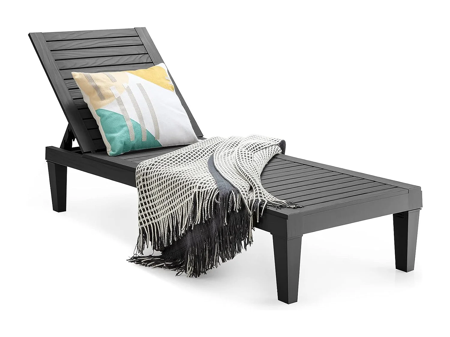 Terrassenliege Outdoor-Liegestuhl mit verstellbarer Rückenlehne 190 x 57.5 x 29 cm Schwarz