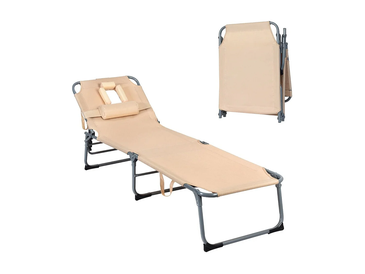 Verstellbare Sonnenliege Zusammenklappbare Strandliege mit Kissen 194 x 61 x 35,5 - 86,5 cm Beige