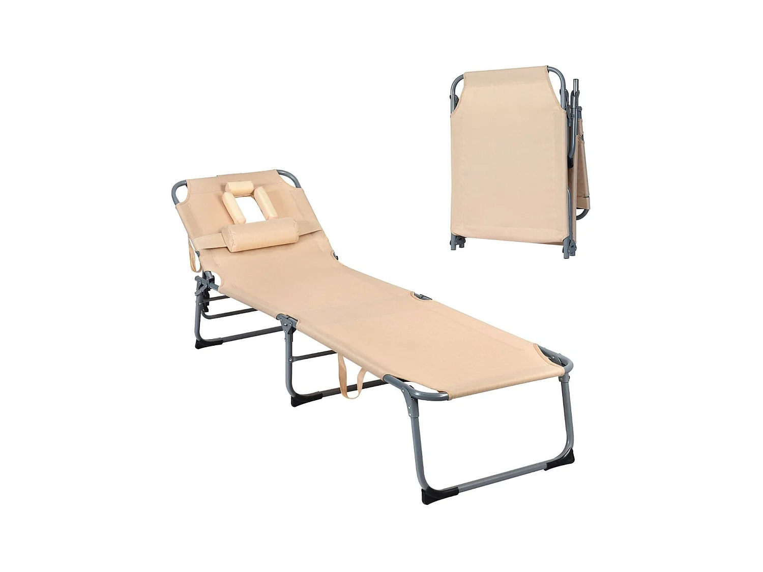 Verstellbare Sonnenliege Zusammenklappbare Strandliege mit Kissen 194 x 61 x 35,5 - 86,5 cm Beige